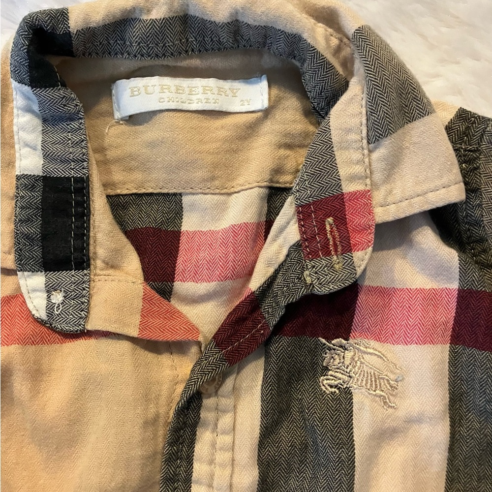 Burberry Kids Plaid Button Down Shirt - Beige, Red, Black - Picture 2 of 3